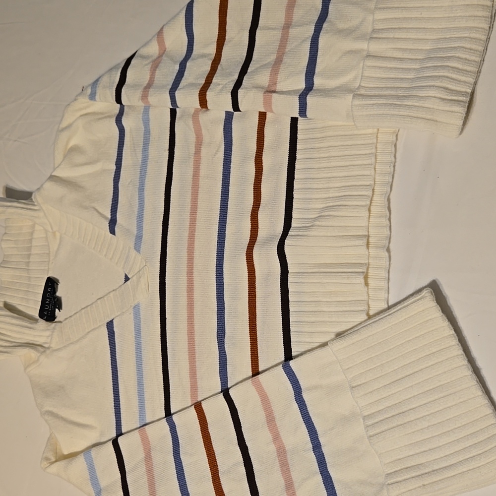 Laundry By Shelli Segal V-Neck Sweater - Cream with Multicolor Stripes